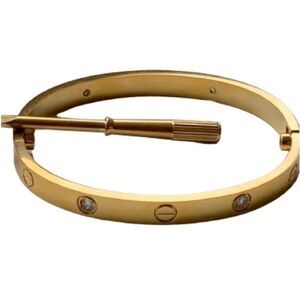 Iconic Gold Tone Screw Bracelet, Screwdriver & Crystals, Unisex Luxury Bangle